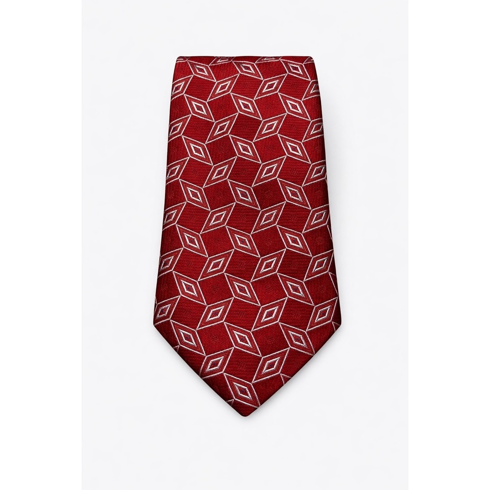 Jos. A.‎ Bank XL Red Geometric Diamond 100% Silk Hand Sewn Extra Long Necktie
